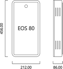 Misure del modello EOS 80 di Aura (212 x 456 x 86 mm)